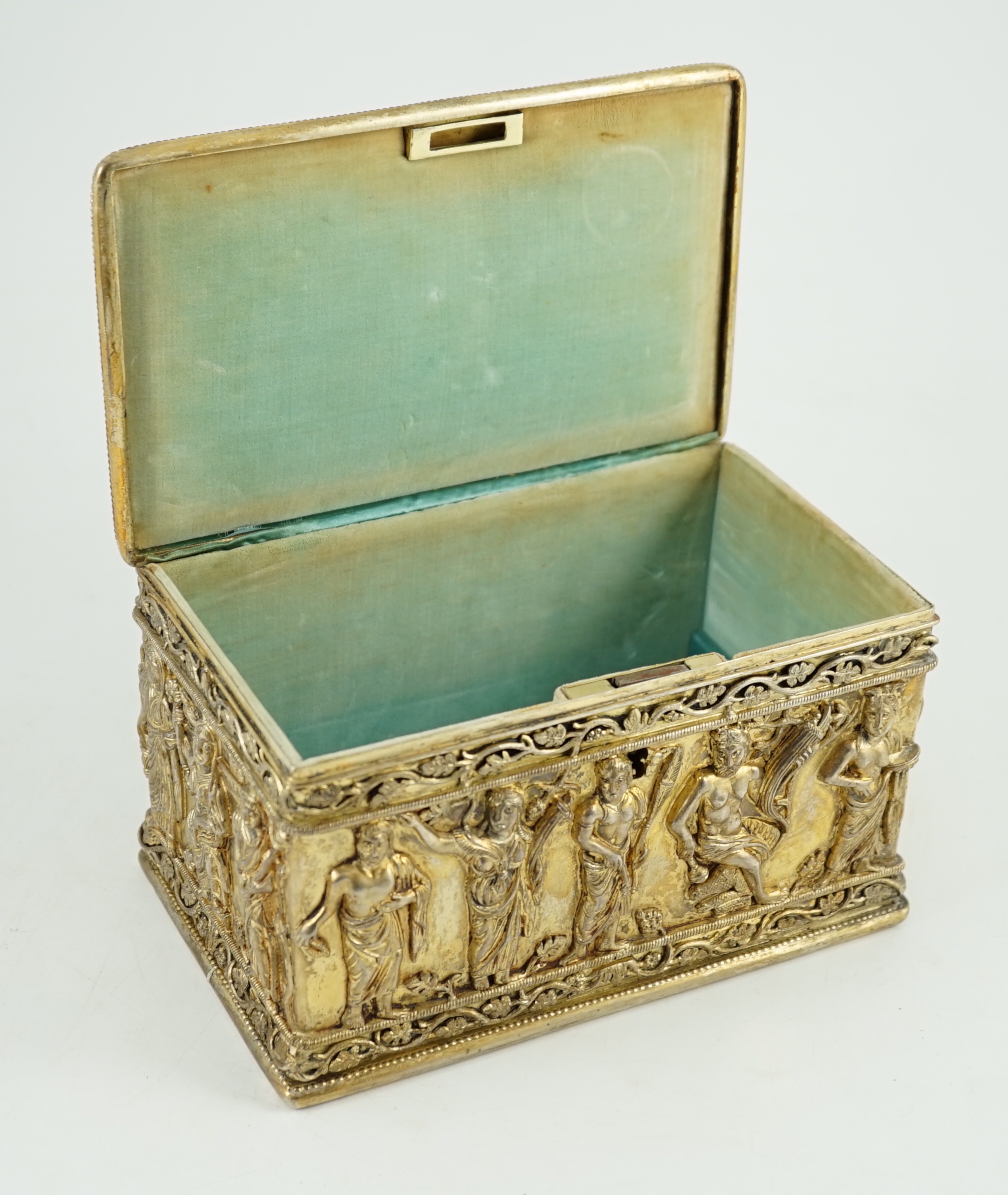 A German 800 standard parcel gilt silver Byzantine style rectangular casket, by Paul Telge, Berlin